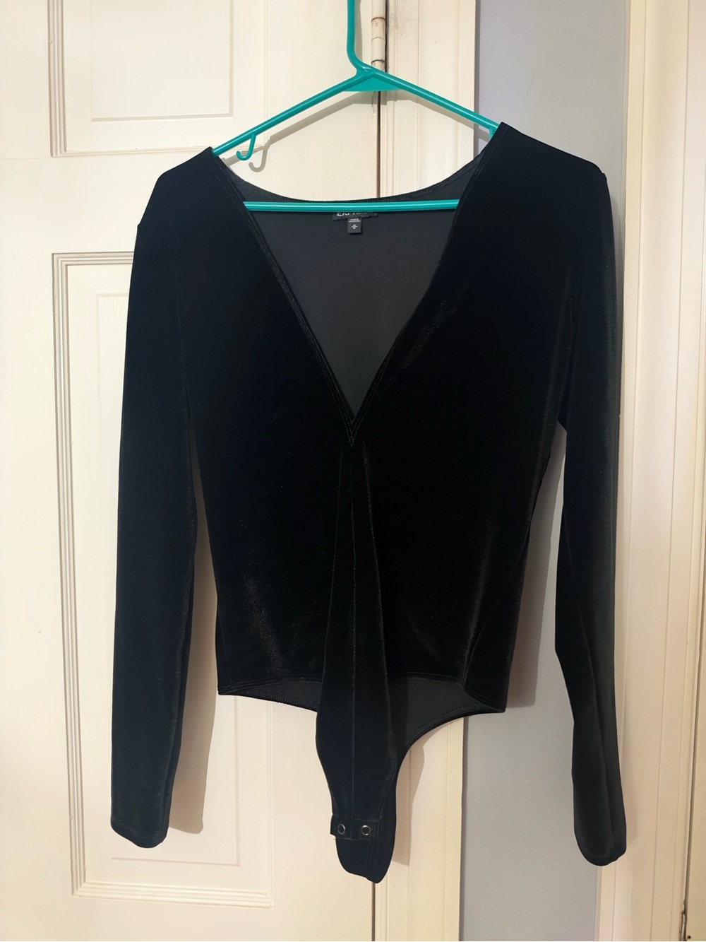 Express Black Velvet Long Sleeve V-Neck Bodysuit